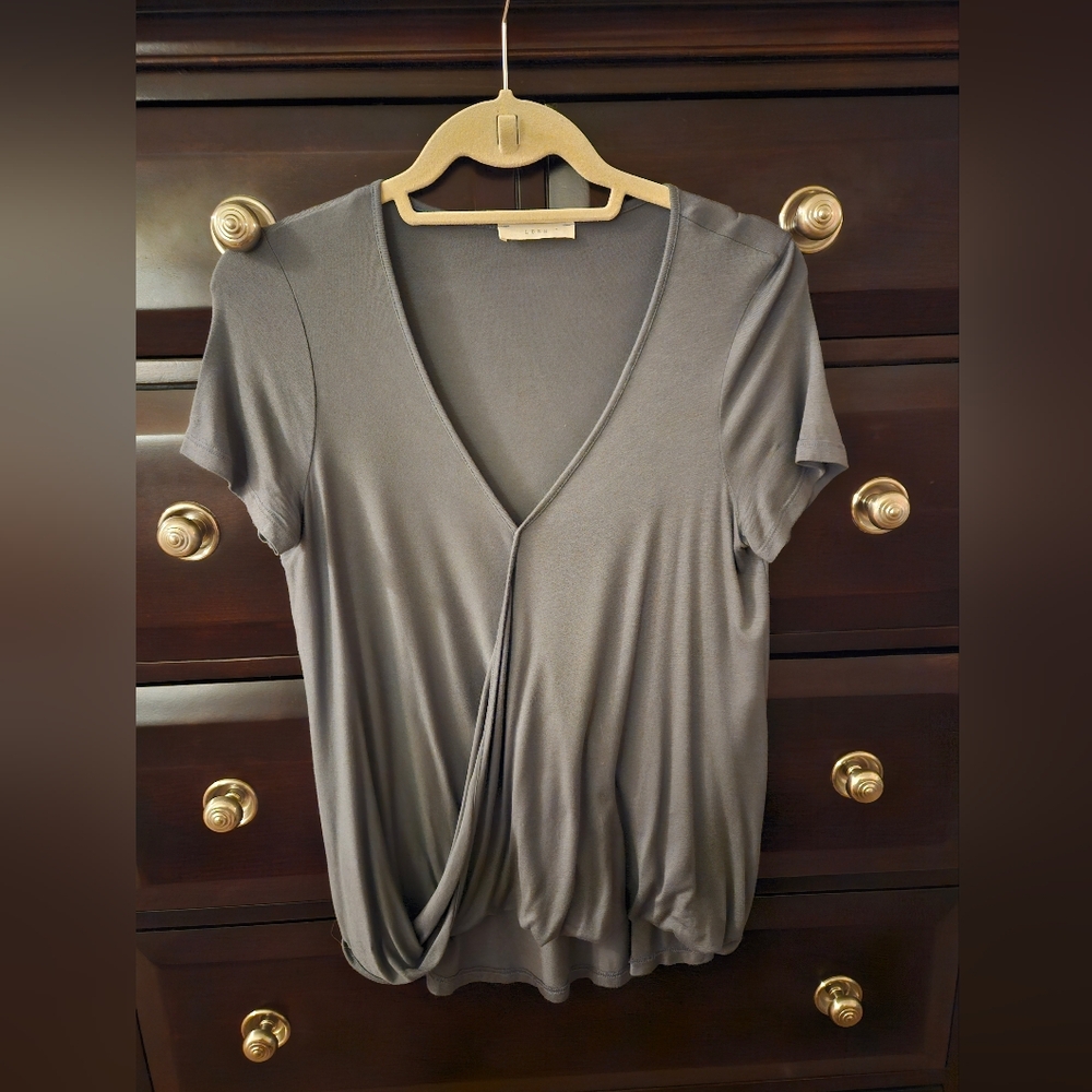 Lush Brand From Nordstrom Moss Green Crossover Short Sleeve Top Small